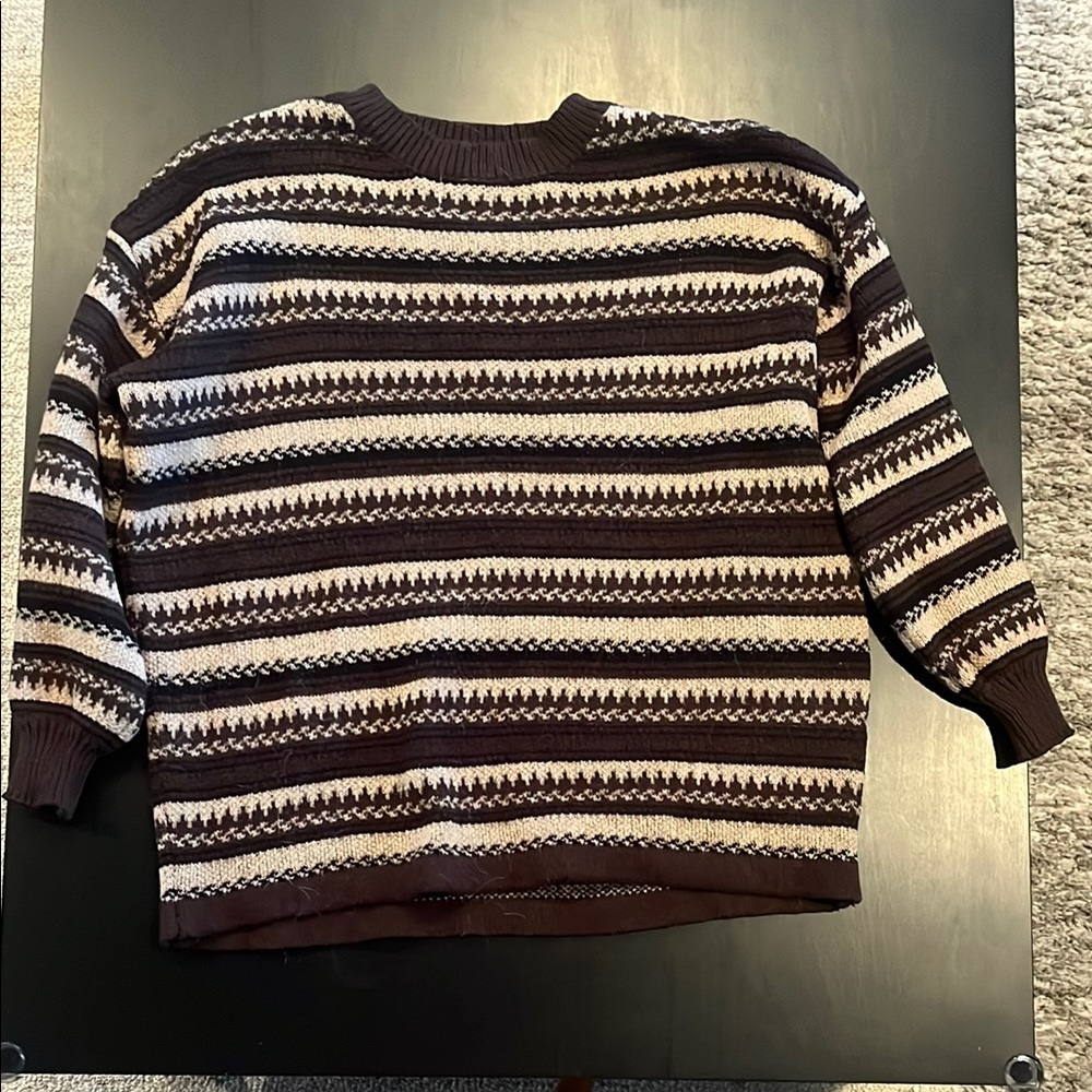 ROMWE Brown and Cream Crewneck Sweater with Stripes